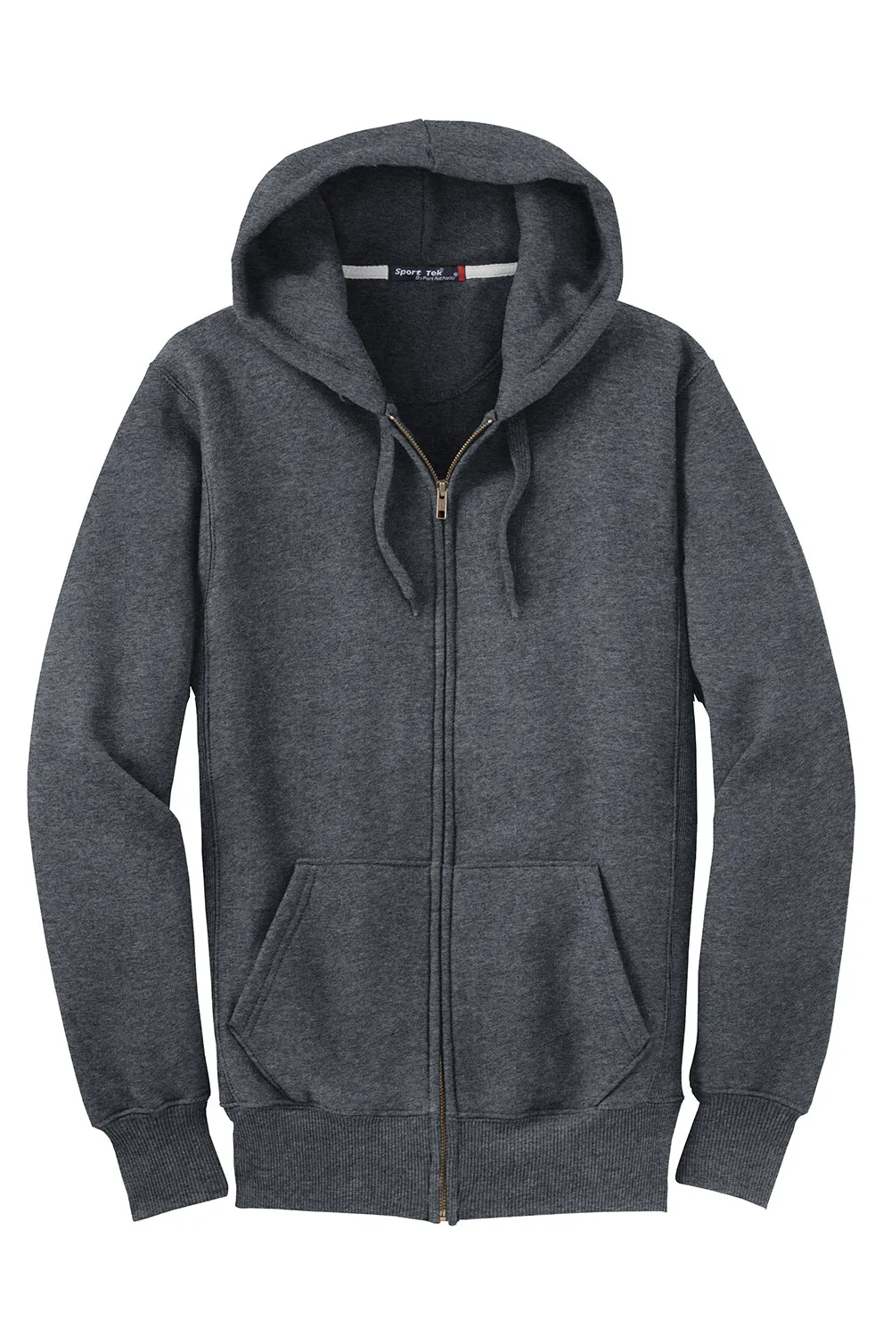 Sport-Tek Mens Fleece Full Zip Hooded Sweatshirt Hoodie w/ Pockets - Heather Graphite Grey