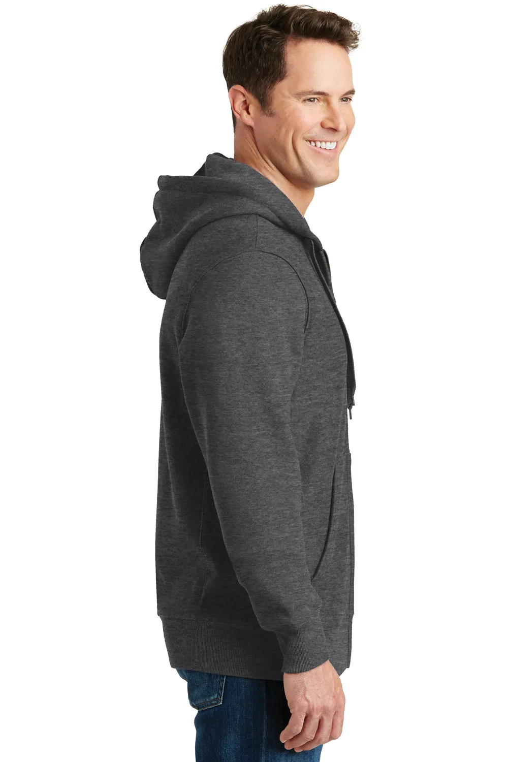 Sport-Tek Mens Fleece Full Zip Hooded Sweatshirt Hoodie w/ Pockets - Heather Graphite Grey