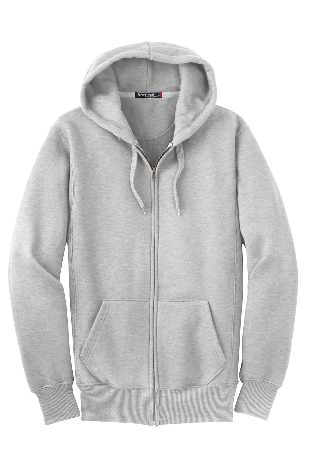 Sport-Tek Mens Fleece Full Zip Hooded Sweatshirt Hoodie w/ Pockets - Heather Grey