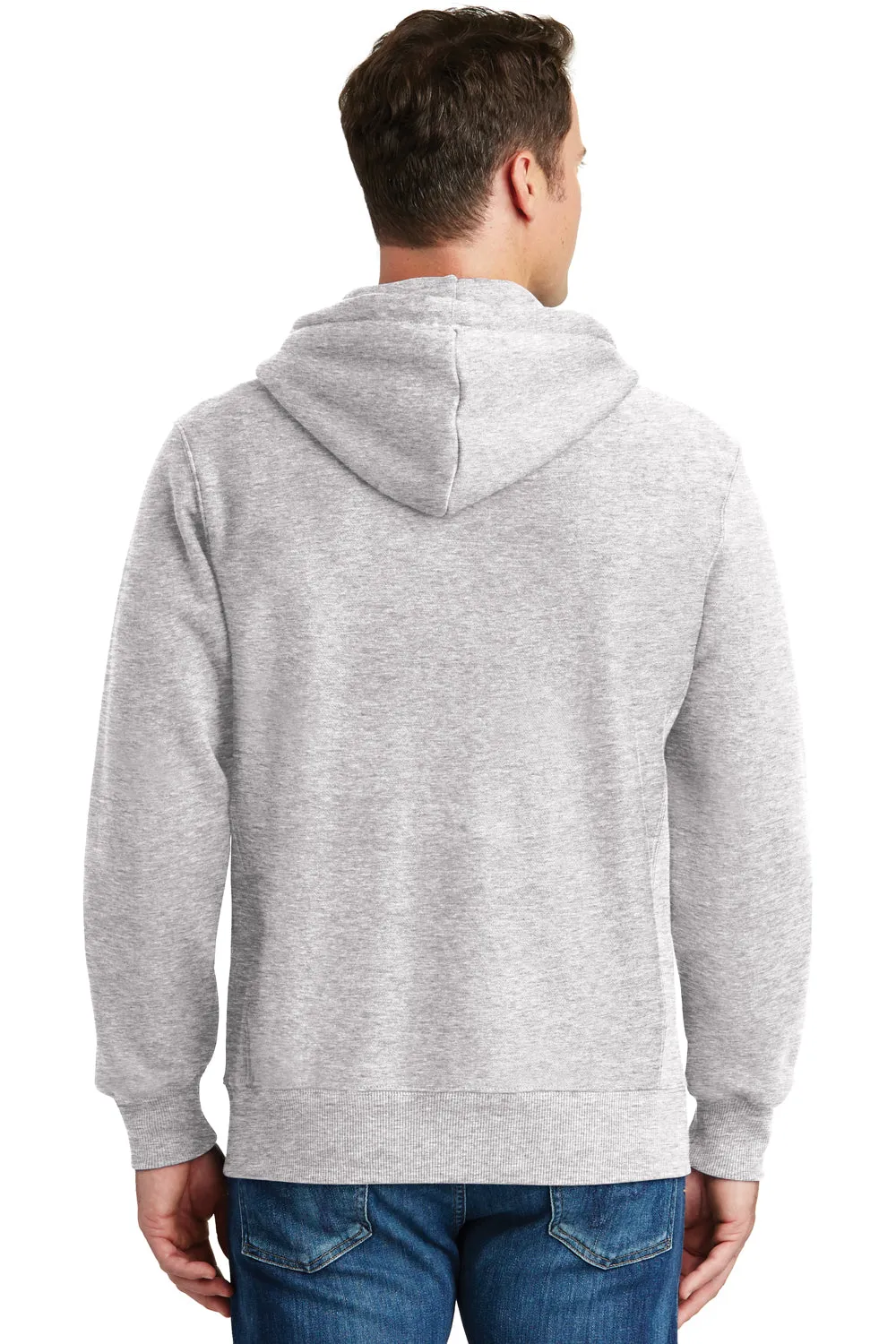 Sport-Tek Mens Fleece Full Zip Hooded Sweatshirt Hoodie w/ Pockets - Heather Grey