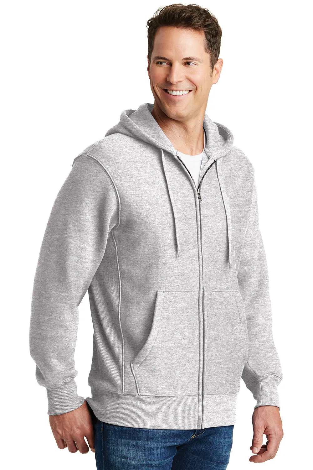 Sport-Tek Mens Fleece Full Zip Hooded Sweatshirt Hoodie w/ Pockets - Heather Grey