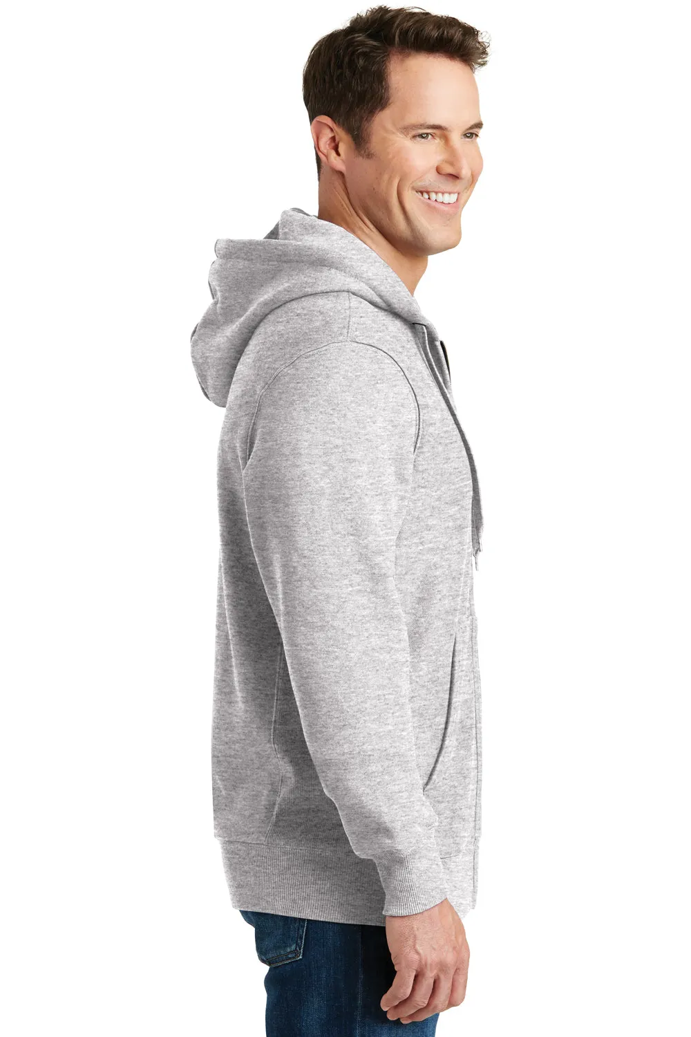 Sport-Tek Mens Fleece Full Zip Hooded Sweatshirt Hoodie w/ Pockets - Heather Grey