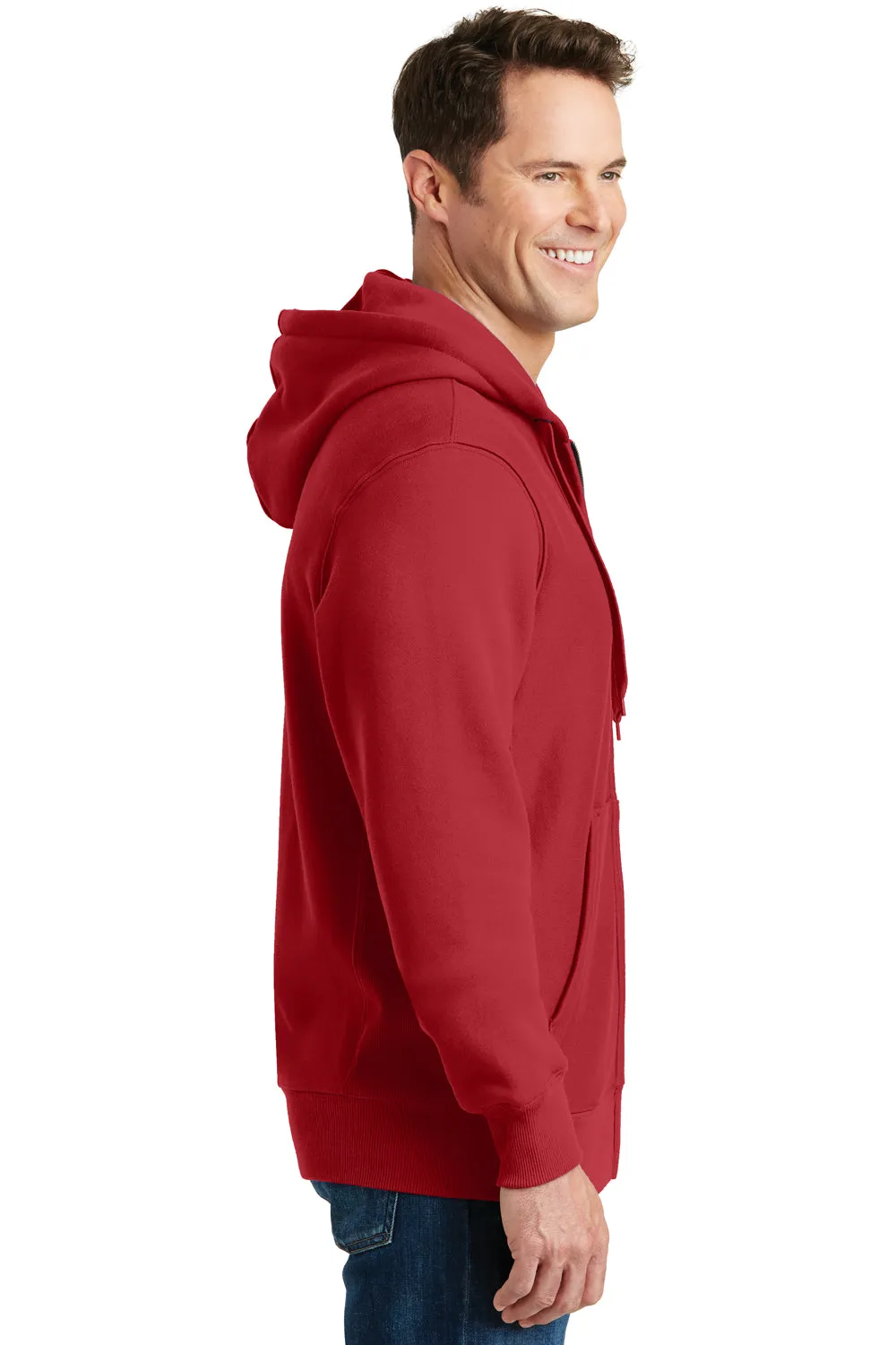 Sport-Tek Mens Fleece Full Zip Hooded Sweatshirt Hoodie w/ Pockets - Red