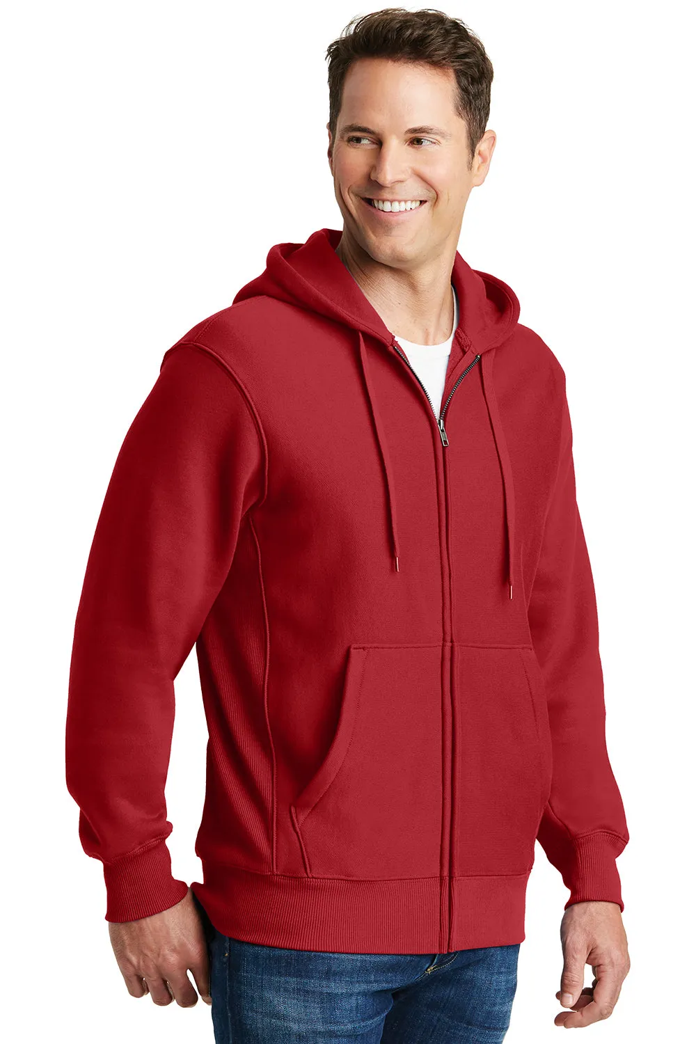 Sport-Tek Mens Fleece Full Zip Hooded Sweatshirt Hoodie w/ Pockets - Red