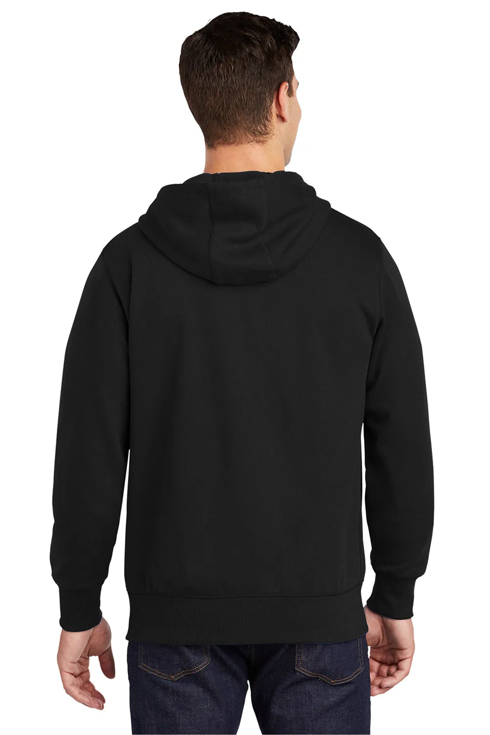 Sport-Tek Mens Fleece Full Zip Hooded Sweatshirt Hoodie w/ Pouch Pocket - Black