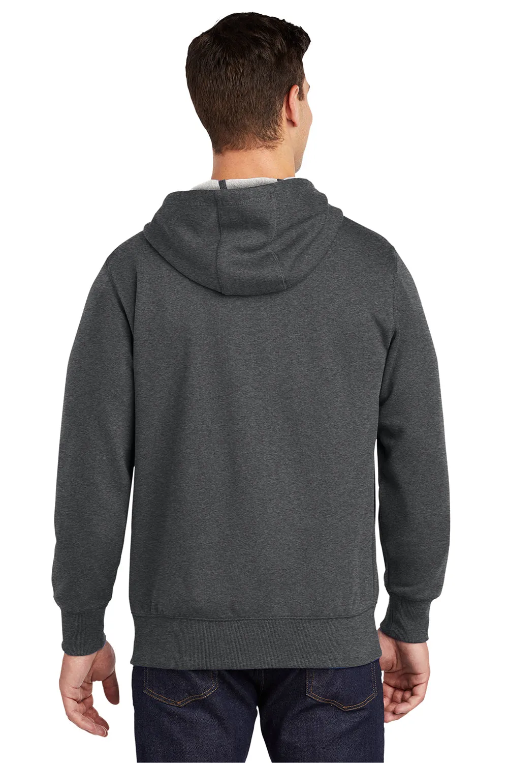 Sport-Tek Mens Fleece Full Zip Hooded Sweatshirt Hoodie w/ Pouch Pocket - Heather Graphite Grey