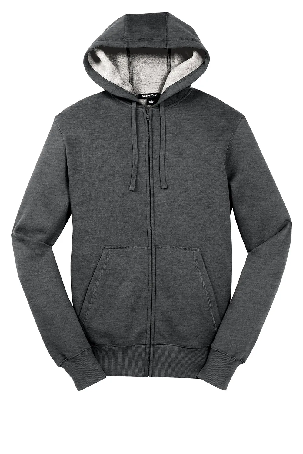 Sport-Tek Mens Fleece Full Zip Hooded Sweatshirt Hoodie w/ Pouch Pocket - Heather Graphite Grey