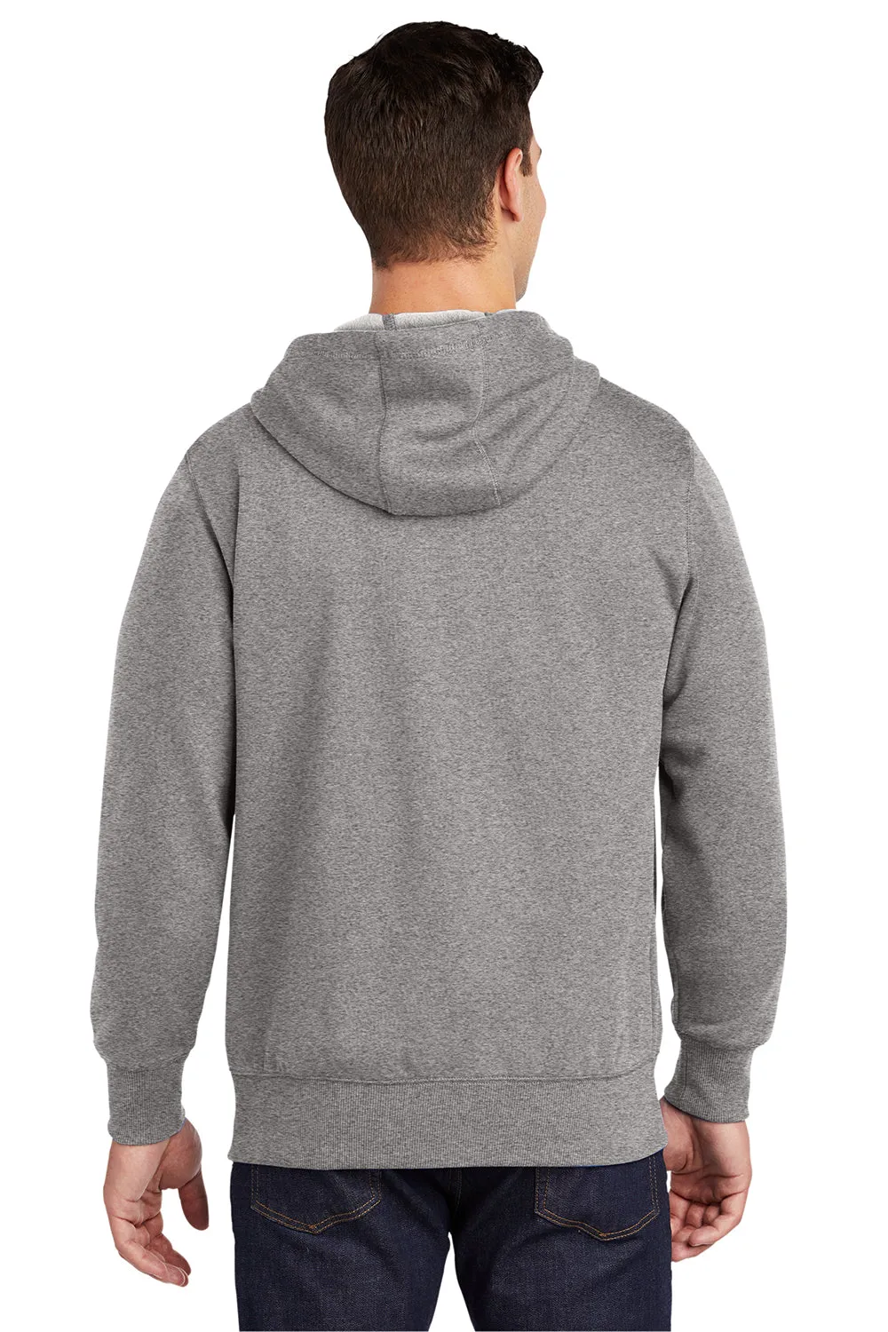 Sport-Tek Mens Fleece Full Zip Hooded Sweatshirt Hoodie w/ Pouch Pocket - Heather Vintage Grey
