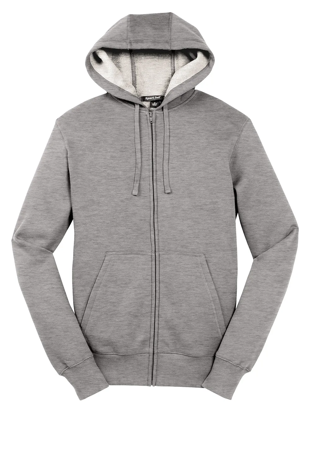 Sport-Tek Mens Fleece Full Zip Hooded Sweatshirt Hoodie w/ Pouch Pocket - Heather Vintage Grey