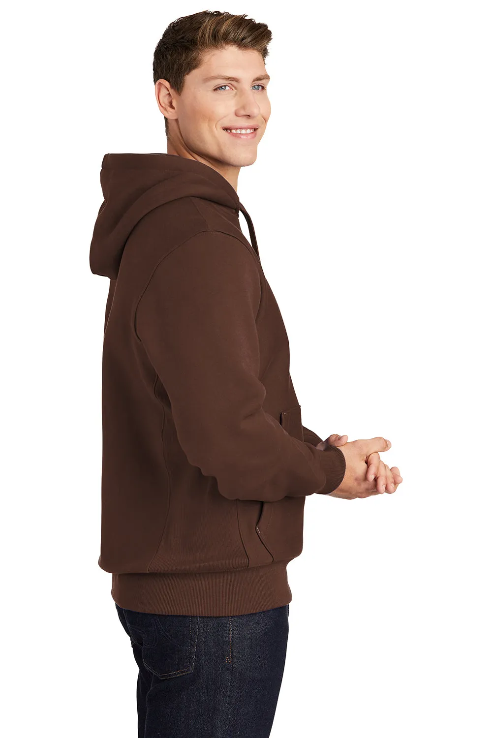 Sport-Tek Mens Fleece Hooded Sweatshirt Hoodie w/ Pouch Pocket - Brown