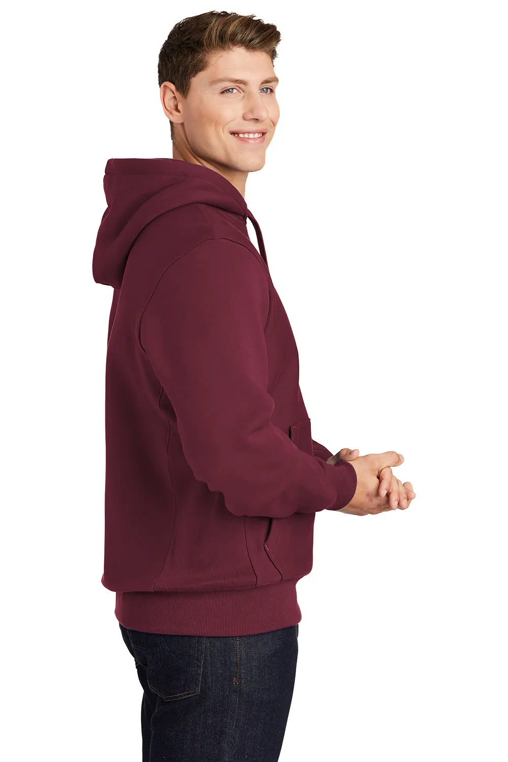 Sport-Tek Mens Fleece Hooded Sweatshirt Hoodie w/ Pouch Pocket - Maroon