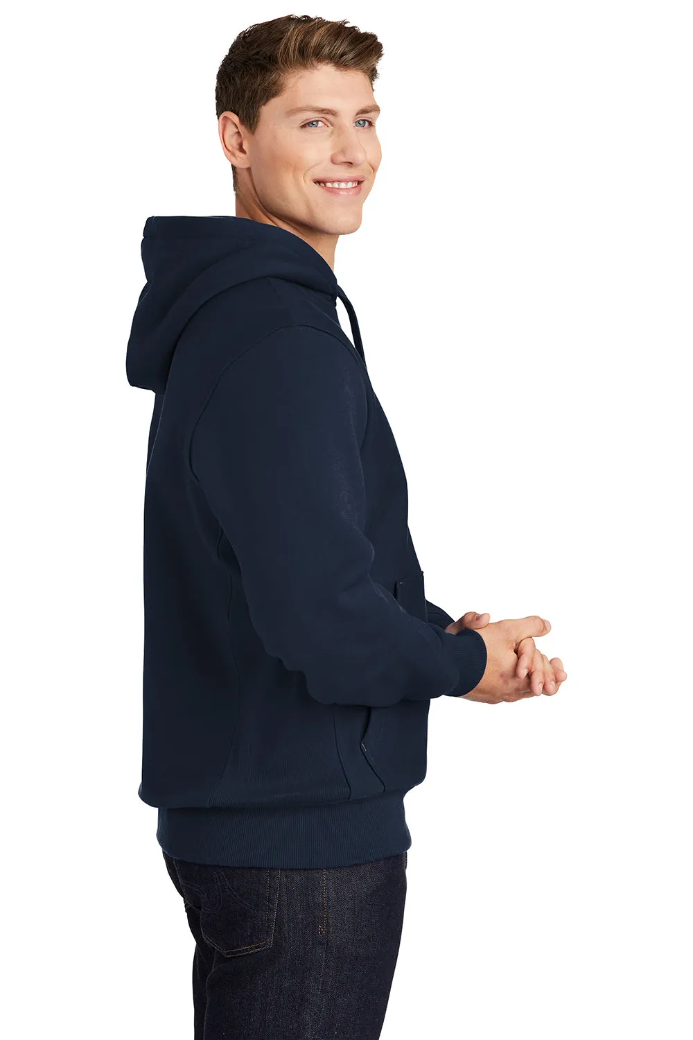 Sport-Tek Mens Fleece Hooded Sweatshirt Hoodie w/ Pouch Pocket - True Navy Blue