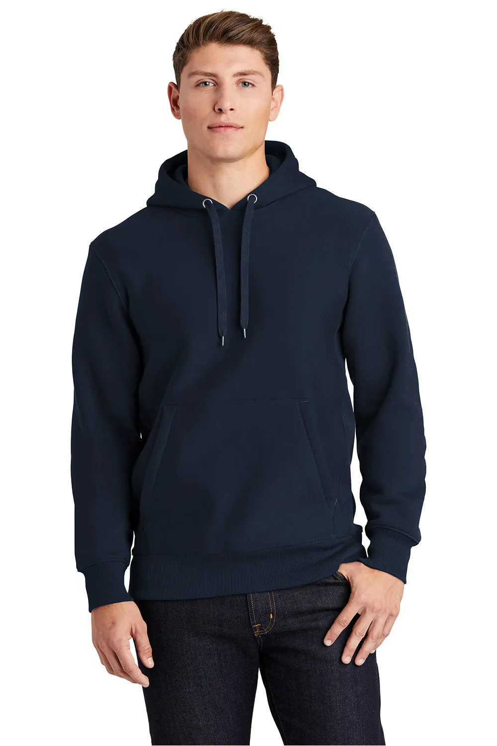 Sport-Tek Mens Fleece Hooded Sweatshirt Hoodie w/ Pouch Pocket - True Navy Blue