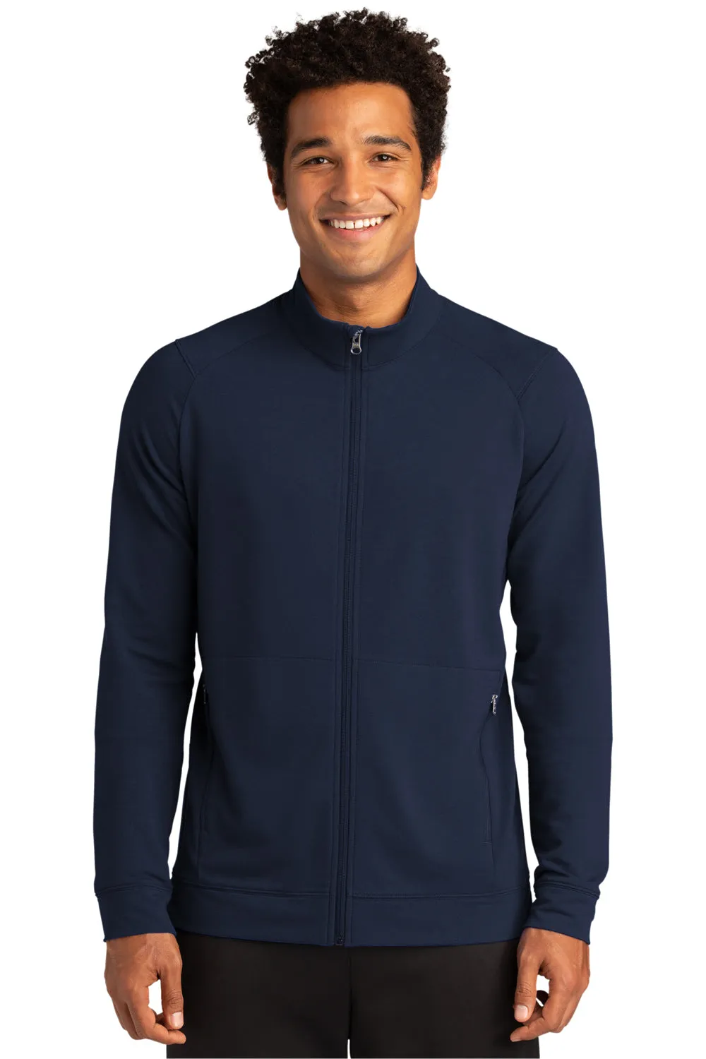 Sport-Tek Mens Flex Fleece Moisture Wicking Full Zip Sweatshirt w/ Pockets - True Navy Blue