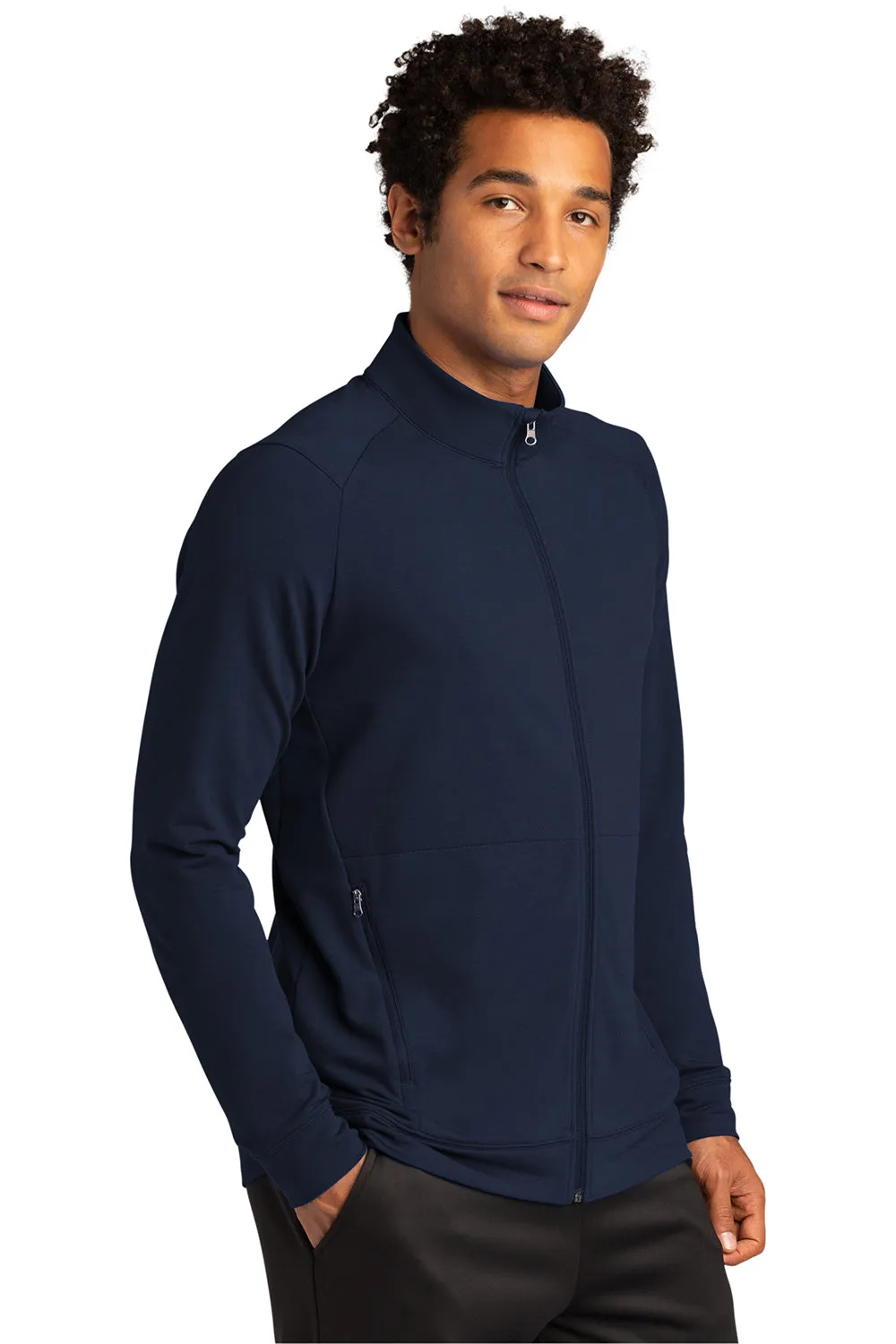 Sport-Tek Mens Flex Fleece Moisture Wicking Full Zip Sweatshirt w/ Pockets - True Navy Blue