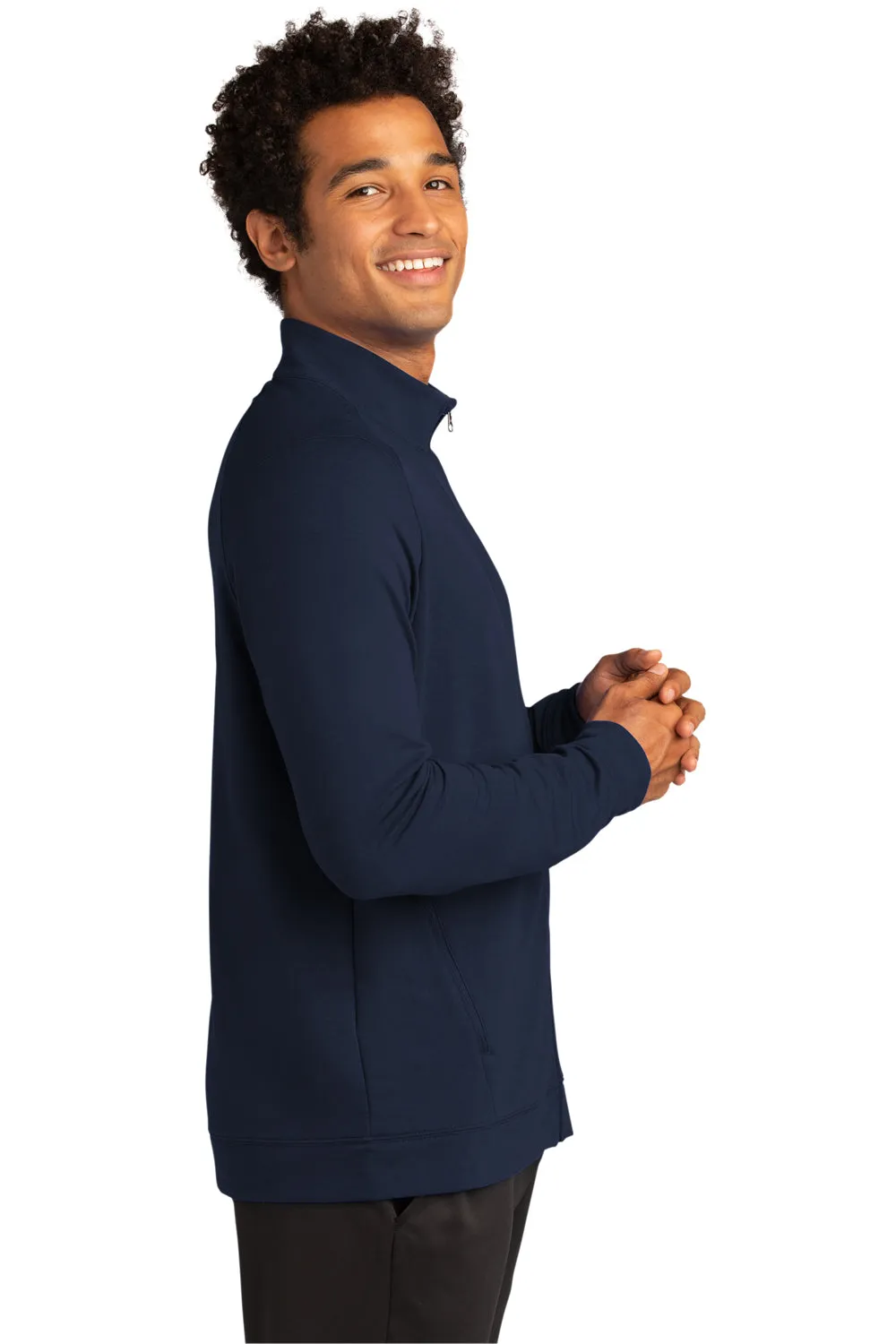 Sport-Tek Mens Flex Fleece Moisture Wicking Full Zip Sweatshirt w/ Pockets - True Navy Blue