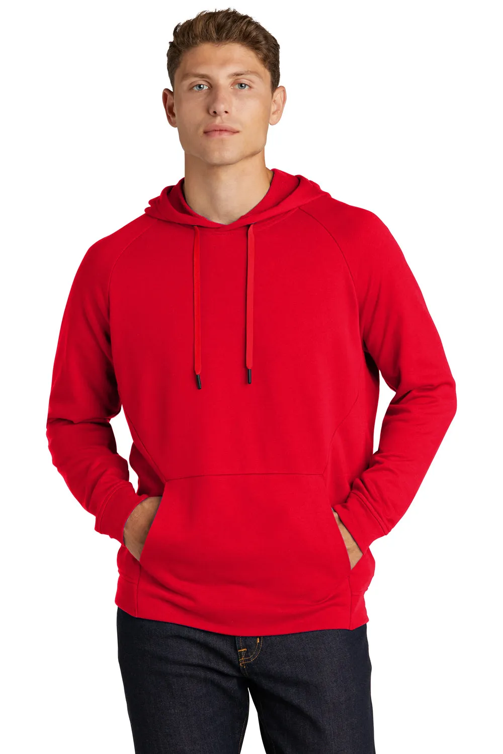 Sport-Tek Mens French Terry Hooded Sweatshirt Hoodie w/ Pouch Pocket - True Red