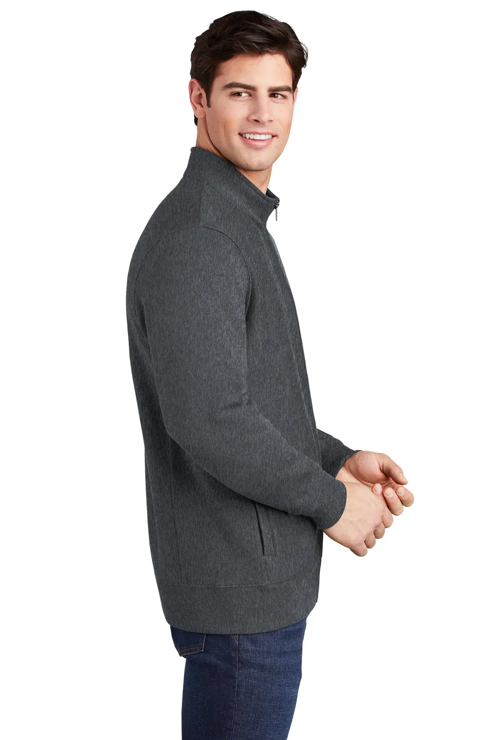 Sport-Tek Mens Full Zip Sweatshirt w/ Pockets - Heather Graphite Grey