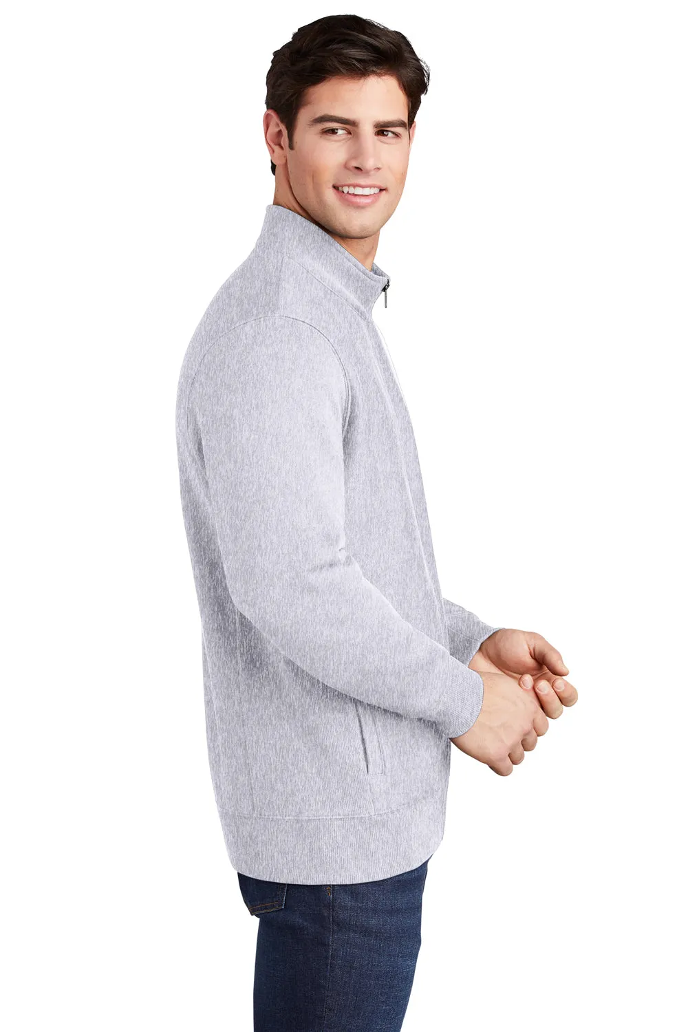 Sport-Tek Mens Full Zip Sweatshirt w/ Pockets - Heather Grey