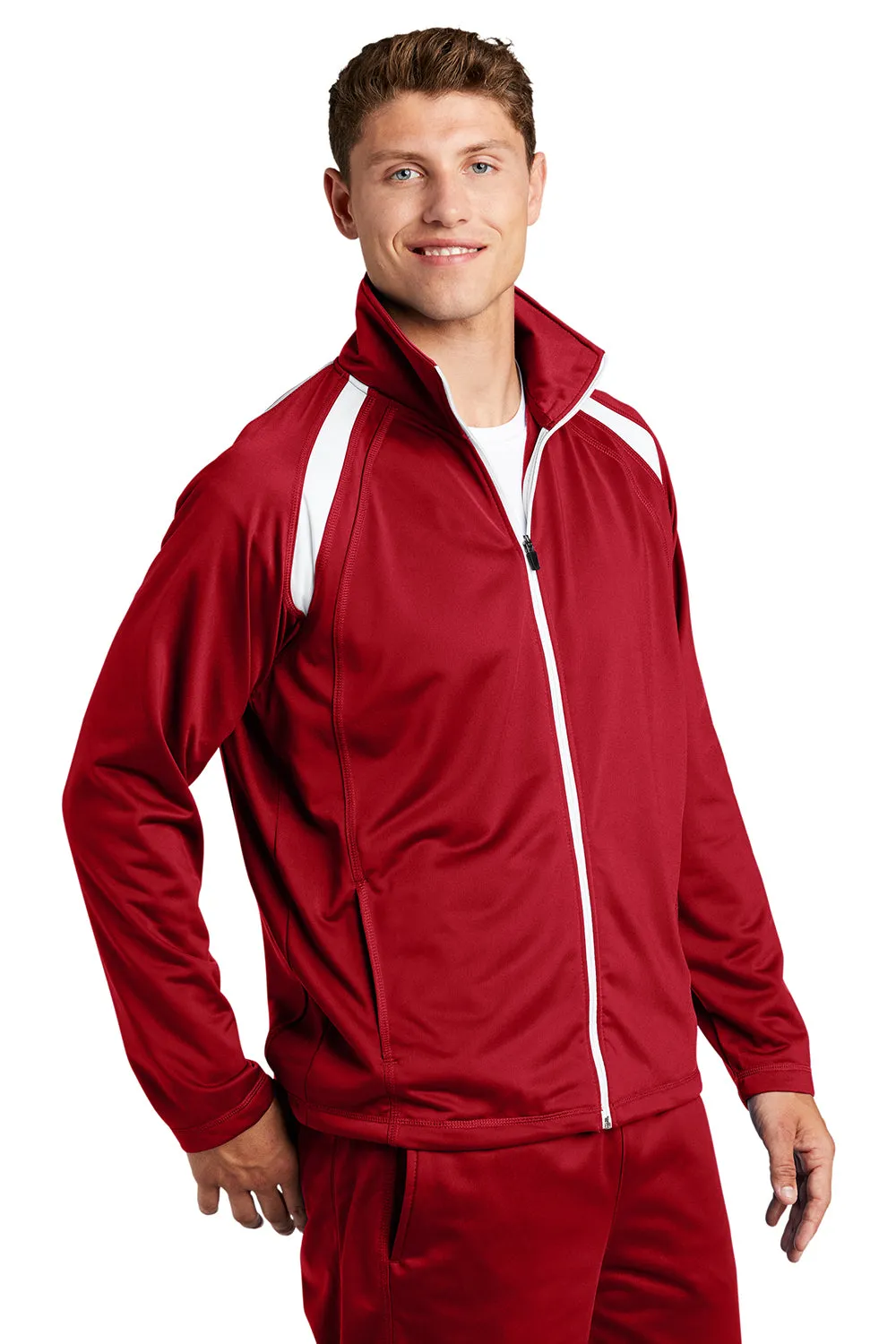 Sport-Tek Mens Full Zip Track Jacket - True Red/White