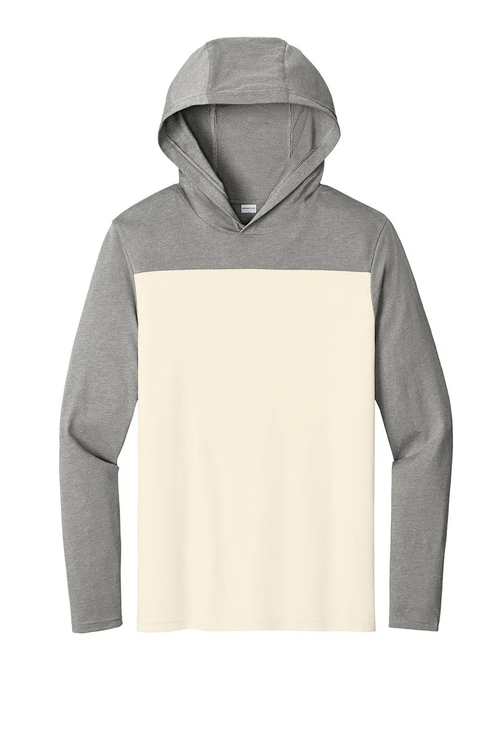 Sport-Tek Mens Halftime Long Sleeve Hooded T-Shirt Hoodie - Ecru/Heather Vintage Grey