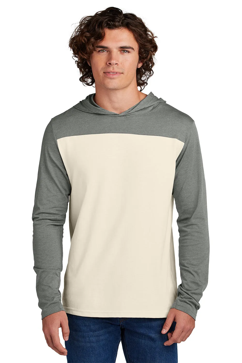 Sport-Tek Mens Halftime Long Sleeve Hooded T-Shirt Hoodie - Ecru/Heather Vintage Grey
