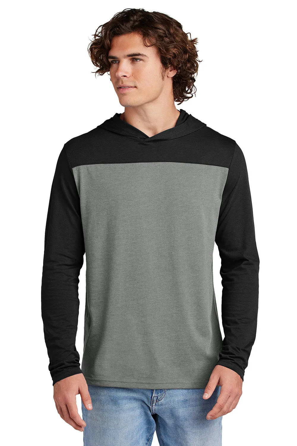 Sport-Tek Mens Halftime Long Sleeve Hooded T-Shirt Hoodie - Heather Vintage Grey/Black