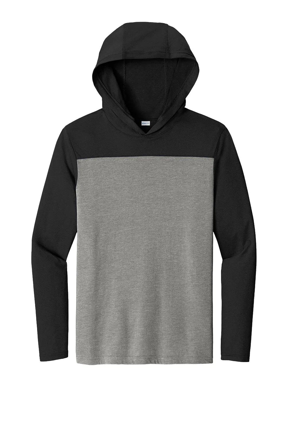 Sport-Tek Mens Halftime Long Sleeve Hooded T-Shirt Hoodie - Heather Vintage Grey/Black