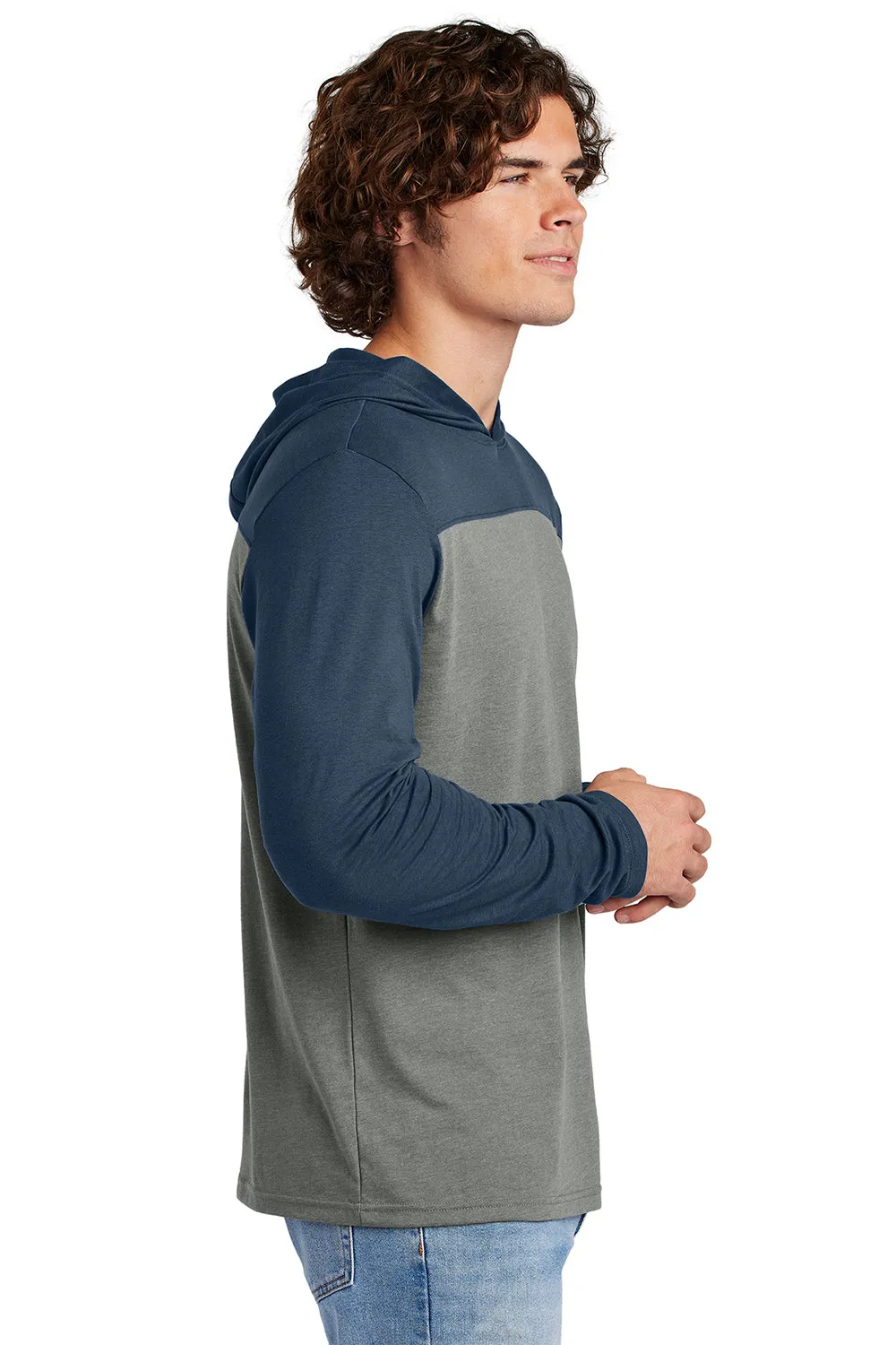 Sport-Tek Mens Halftime Long Sleeve Hooded T-Shirt Hoodie - Heather Vintage Grey/True Navy Blue