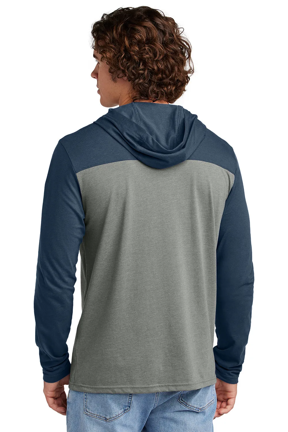 Sport-Tek Mens Halftime Long Sleeve Hooded T-Shirt Hoodie - Heather Vintage Grey/True Navy Blue