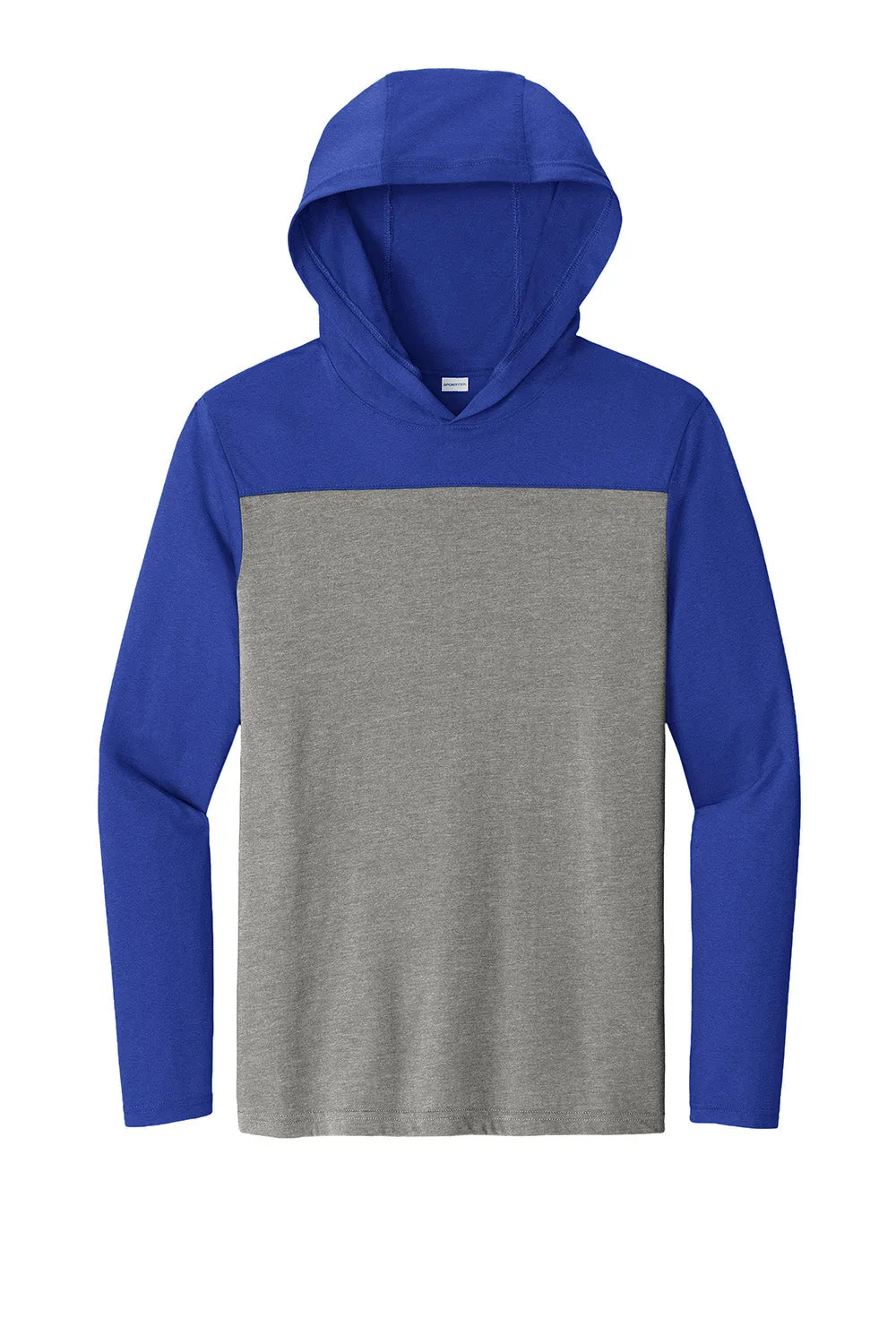 Sport-Tek Mens Halftime Long Sleeve Hooded T-Shirt Hoodie - Heather Vintage Grey/True Royal Blue