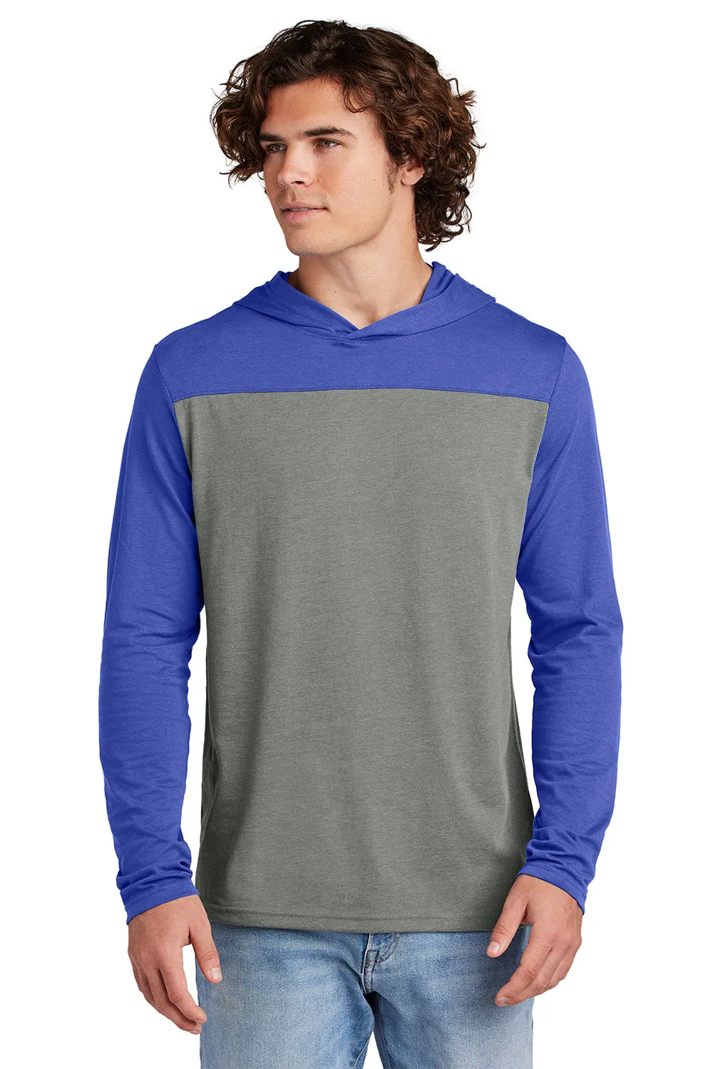 Sport-Tek Mens Halftime Long Sleeve Hooded T-Shirt Hoodie - Heather Vintage Grey/True Royal Blue