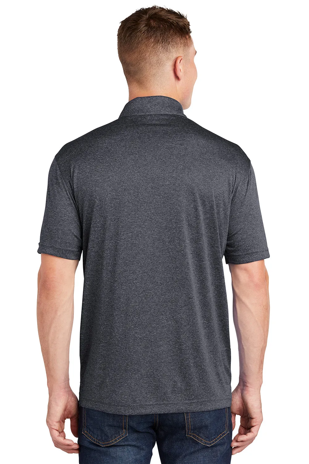 Sport-Tek Mens Heather Contender Moisture Wicking Short Sleeve Polo Shirt - Heather Graphite Grey