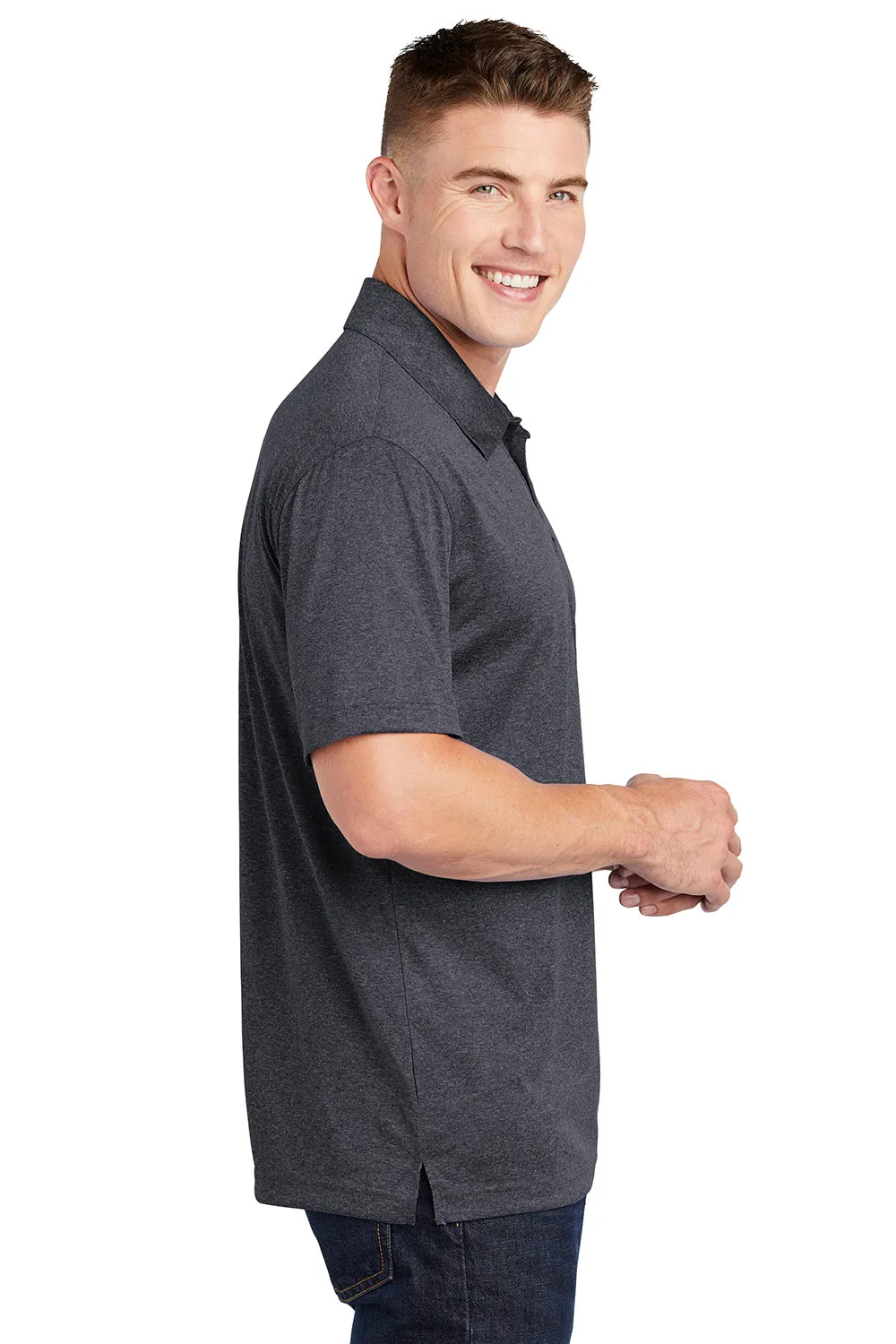 Sport-Tek Mens Heather Contender Moisture Wicking Short Sleeve Polo Shirt - Heather Graphite Grey