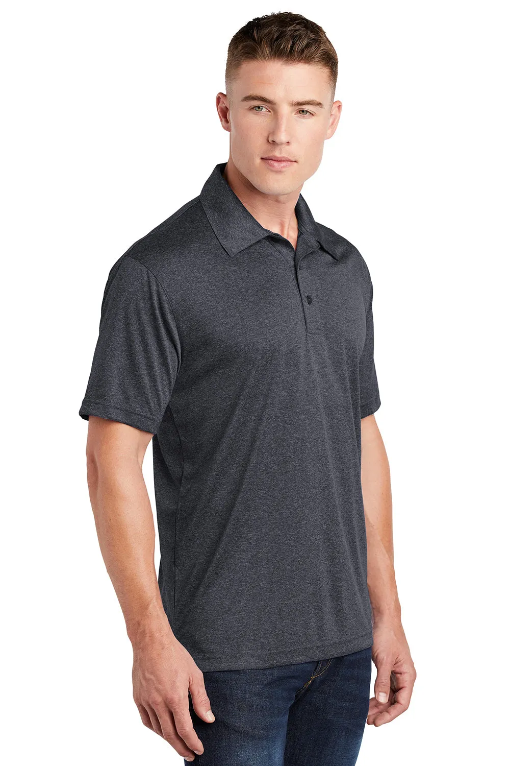 Sport-Tek Mens Heather Contender Moisture Wicking Short Sleeve Polo Shirt - Heather Graphite Grey