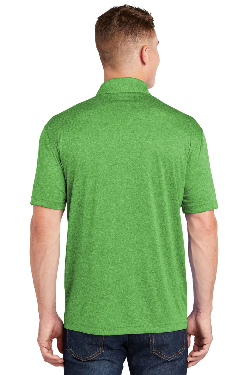Sport-Tek Mens Heather Contender Moisture Wicking Short Sleeve Polo Shirt - Heather Turf Green