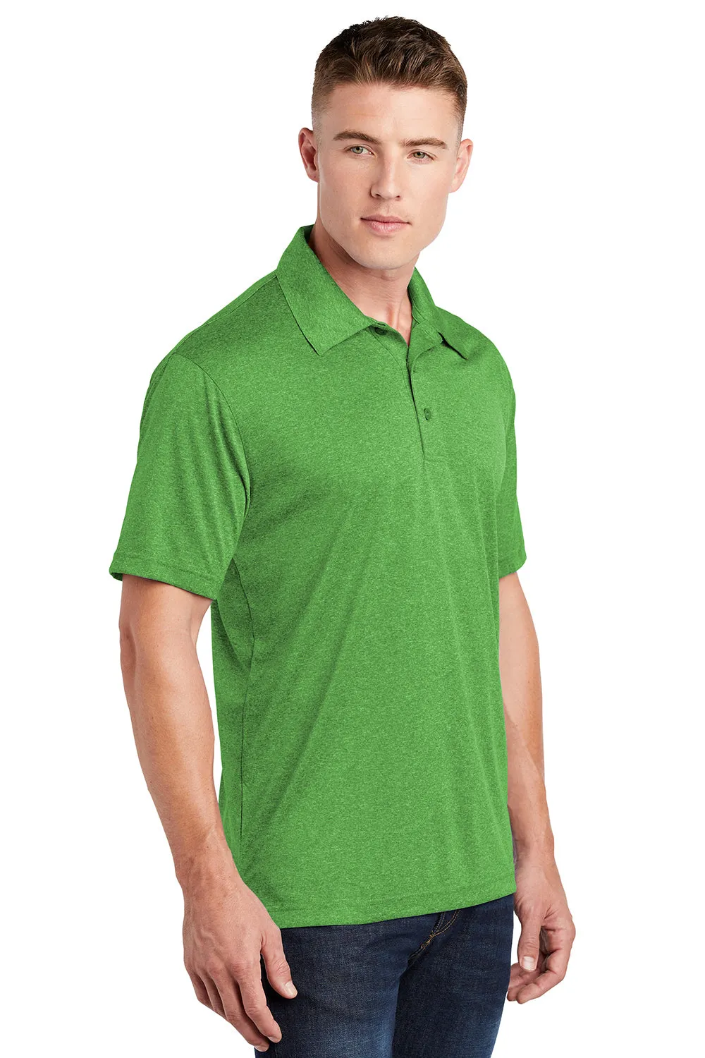 Sport-Tek Mens Heather Contender Moisture Wicking Short Sleeve Polo Shirt - Heather Turf Green