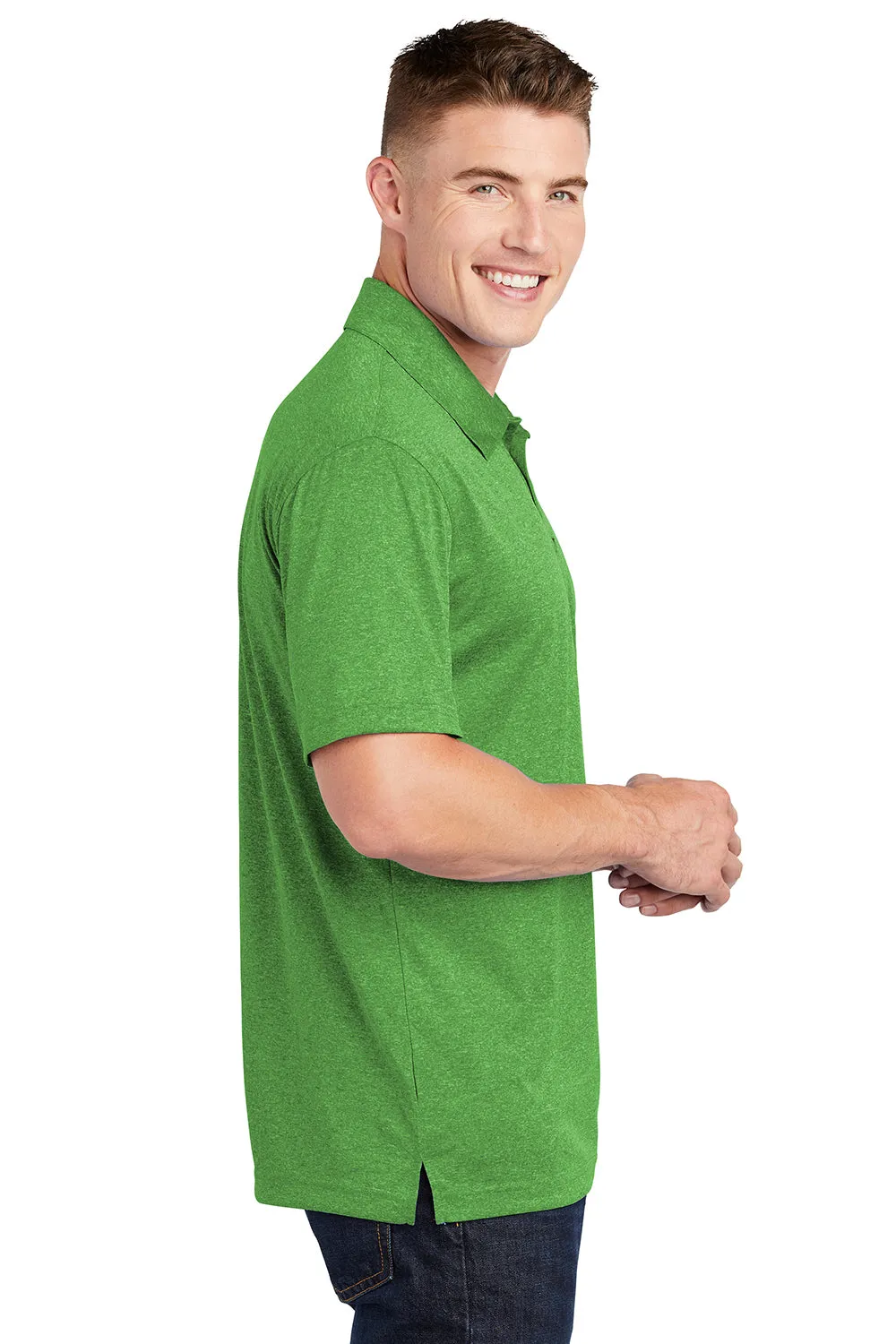 Sport-Tek Mens Heather Contender Moisture Wicking Short Sleeve Polo Shirt - Heather Turf Green