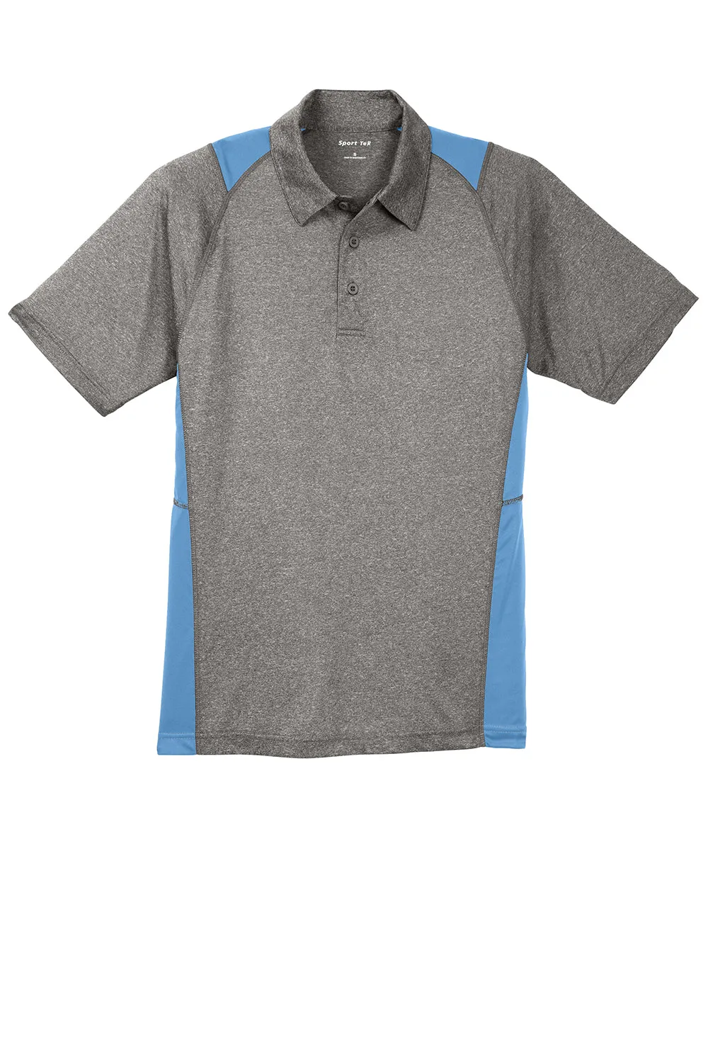 Sport-Tek Mens Heather Contender Moisture Wicking Short Sleeve Polo Shirt - Heather Vintage Grey/Carolina Blue - Closeout