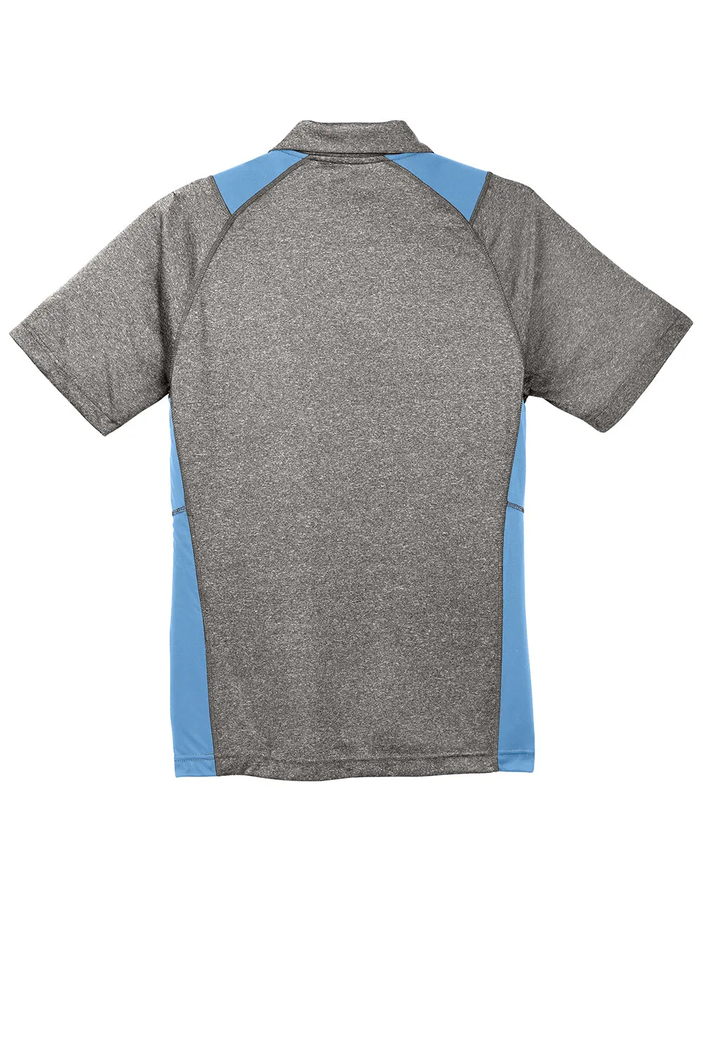 Sport-Tek Mens Heather Contender Moisture Wicking Short Sleeve Polo Shirt - Heather Vintage Grey/Carolina Blue - Closeout