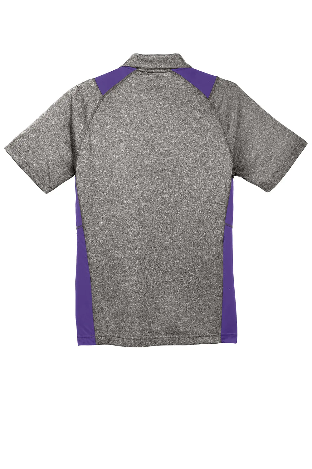 Sport-Tek Mens Heather Contender Moisture Wicking Short Sleeve Polo Shirt - Heather Vintage Grey/Purple