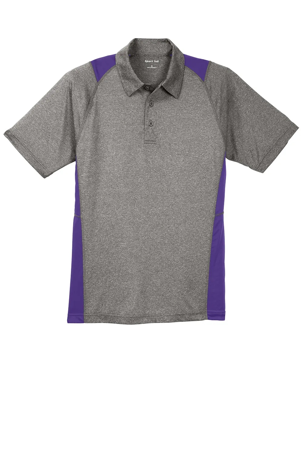 Sport-Tek Mens Heather Contender Moisture Wicking Short Sleeve Polo Shirt - Heather Vintage Grey/Purple