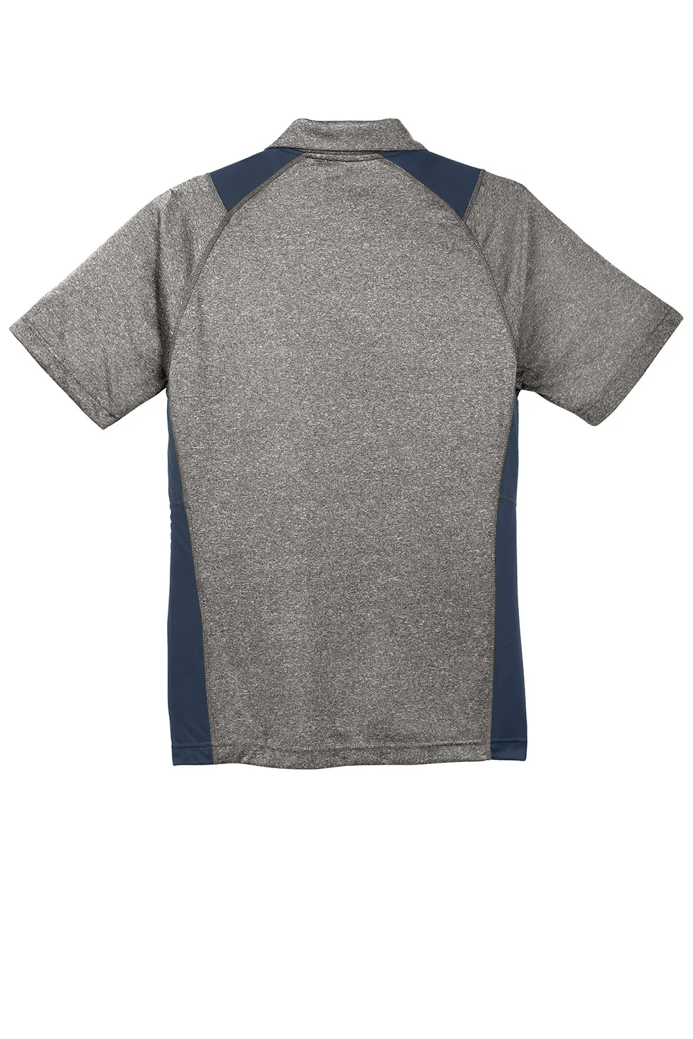 Sport-Tek Mens Heather Contender Moisture Wicking Short Sleeve Polo Shirt - Heather Vintage Grey/True Navy Blue