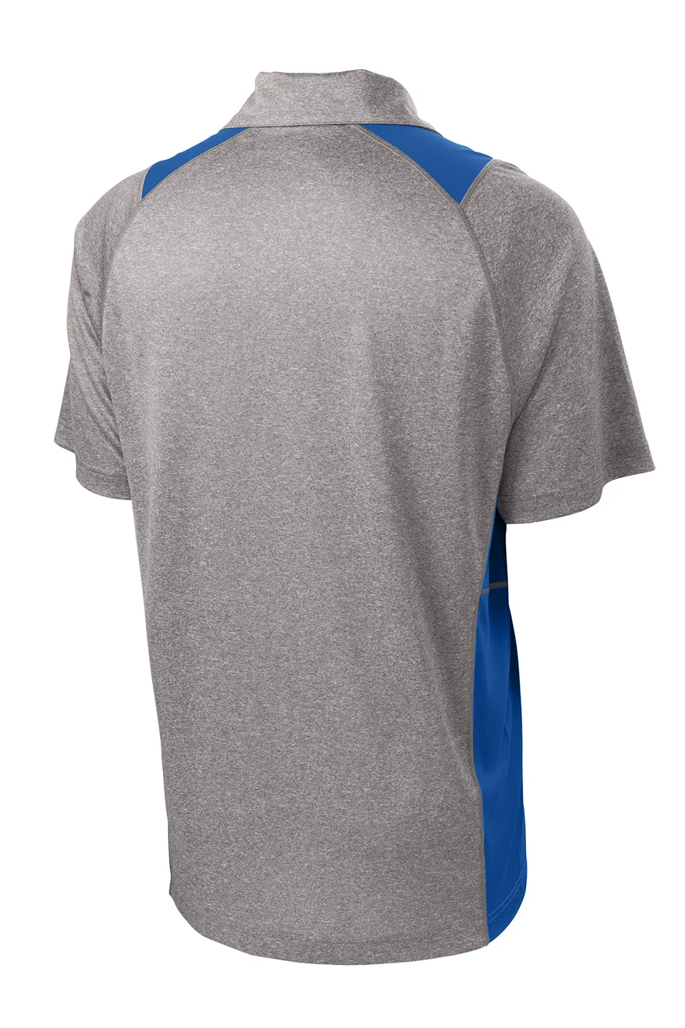 Sport-Tek Mens Heather Contender Moisture Wicking Short Sleeve Polo Shirt - Heather Vintage Grey/True Royal Blue