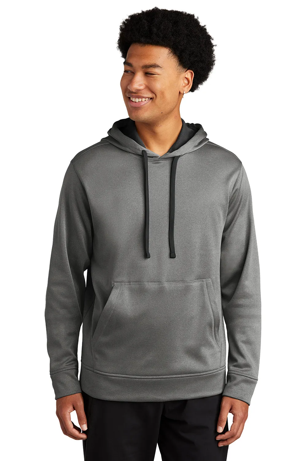 Sport-Tek Mens Heather Sport-Wick Moisture Wicking Fleece Hooded Sweatshirt Hoodie w/ Pouch Pocket - Heather Black