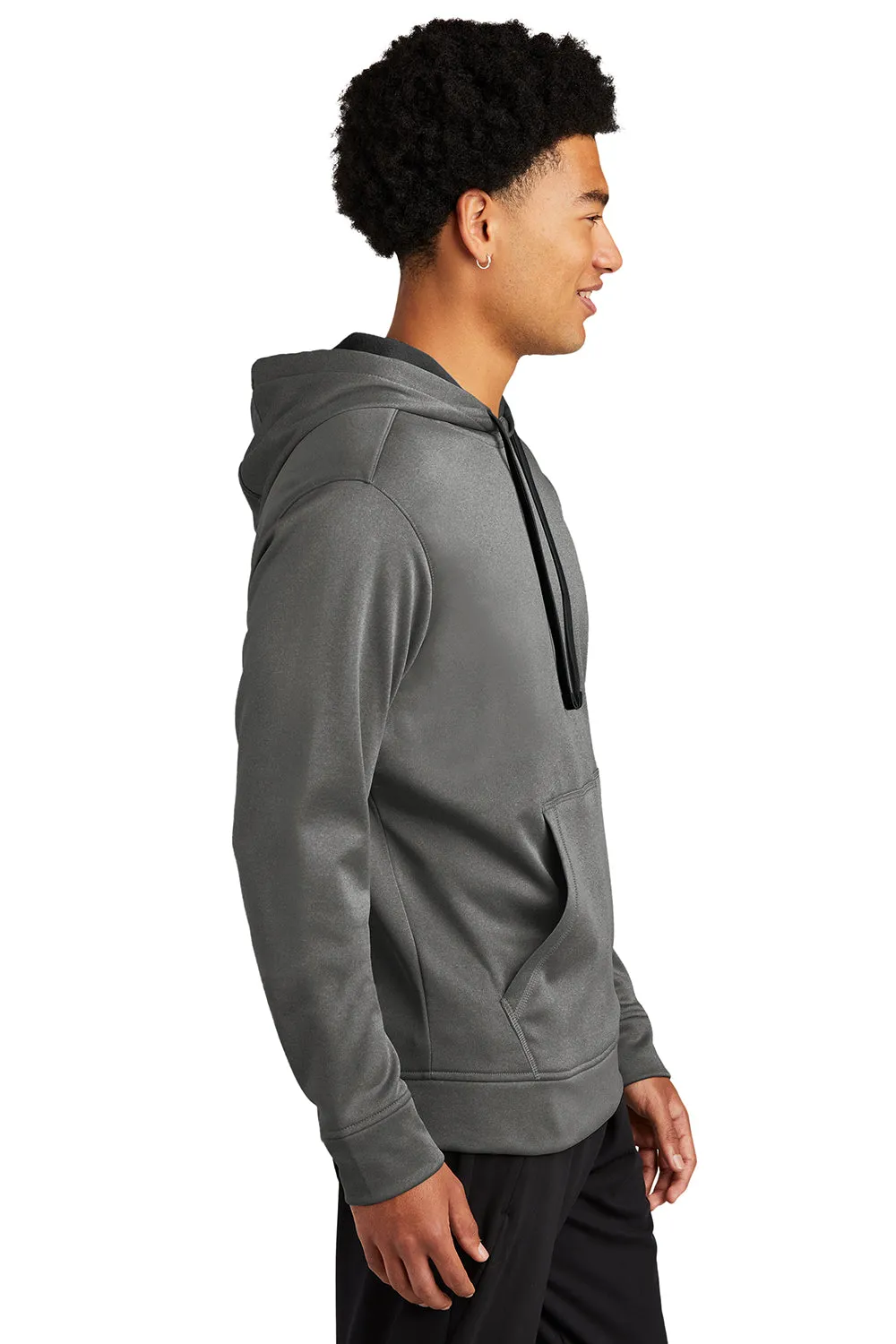 Sport-Tek Mens Heather Sport-Wick Moisture Wicking Fleece Hooded Sweatshirt Hoodie w/ Pouch Pocket - Heather Black