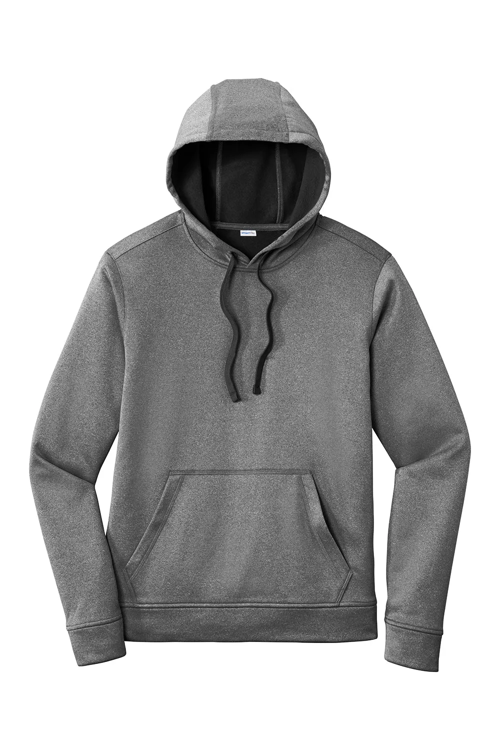Sport-Tek Mens Heather Sport-Wick Moisture Wicking Fleece Hooded Sweatshirt Hoodie w/ Pouch Pocket - Heather Black
