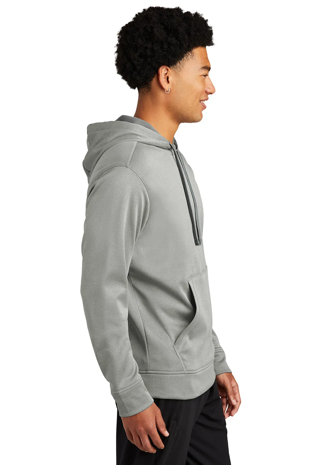Sport-Tek Mens Heather Sport-Wick Moisture Wicking Fleece Hooded Sweatshirt Hoodie w/ Pouch Pocket - Heather Dark Silver Grey
