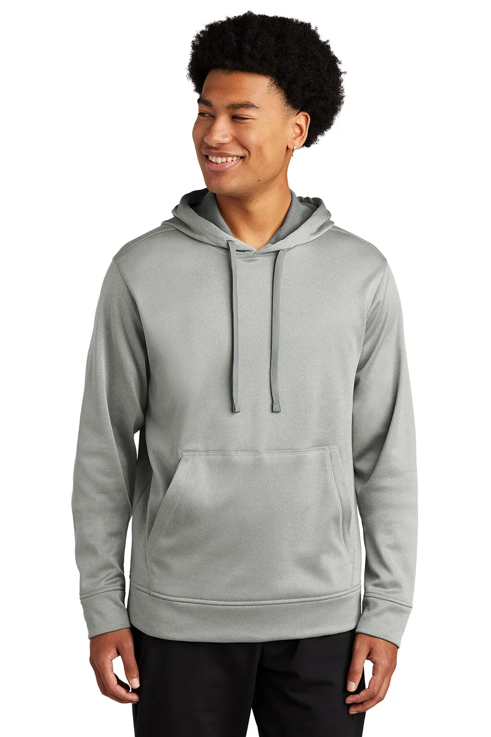 Sport-Tek Mens Heather Sport-Wick Moisture Wicking Fleece Hooded Sweatshirt Hoodie w/ Pouch Pocket - Heather Dark Silver Grey