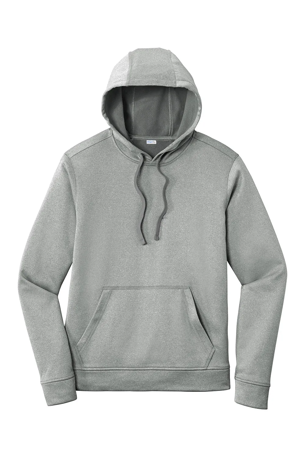Sport-Tek Mens Heather Sport-Wick Moisture Wicking Fleece Hooded Sweatshirt Hoodie w/ Pouch Pocket - Heather Dark Silver Grey